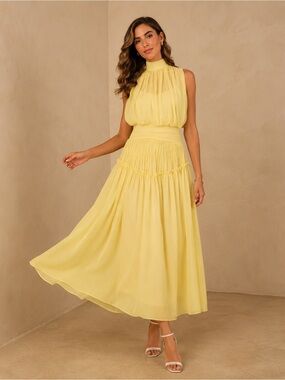 NEW Butter Yellow Chiffon Maxi Dress | Romantic Sleeveless Elegance